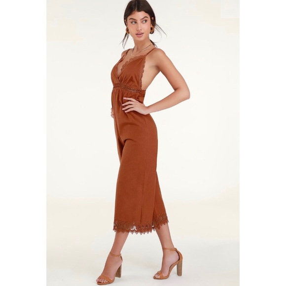 Lace and Lies Terra Cotta Crochet Lace Jumpsuit - Picture 2 of 14